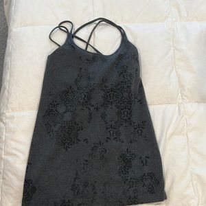 Gray Lululemom tank with double straps and cross back - floral black print